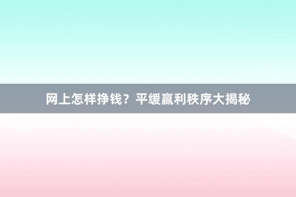 网上怎样挣钱？平缓赢利秩序大揭秘